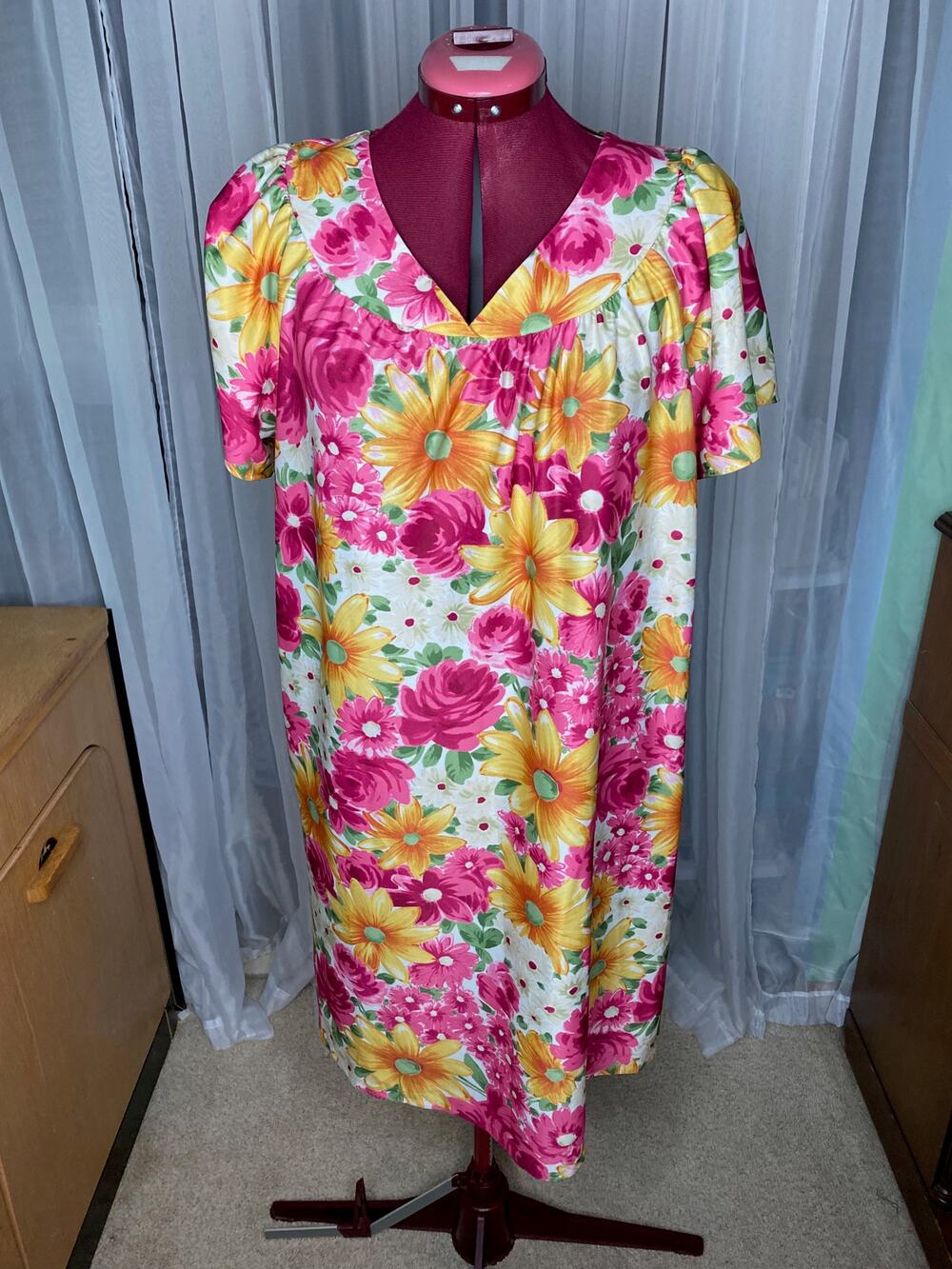 Anthony Richards floral house dress duster flutter sleeves pink orange
